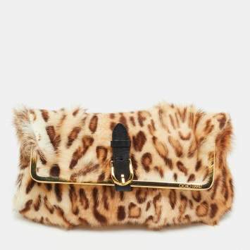 Pre Owned Jimmy Choo Brown Leopard Print Calf Hair Frame Pouch