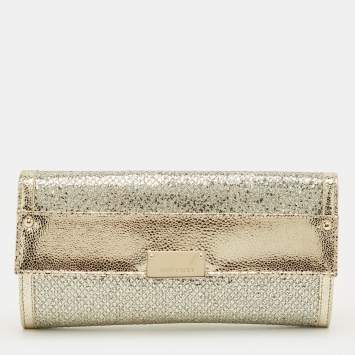 Pre Owned Jimmy Choo Silver/Gold Glitter and Leather Reese Flap Clutch