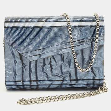 Pre Owned Jimmy Choo Blue Acrylic and Suede Crinkled Candy Chain Clutch