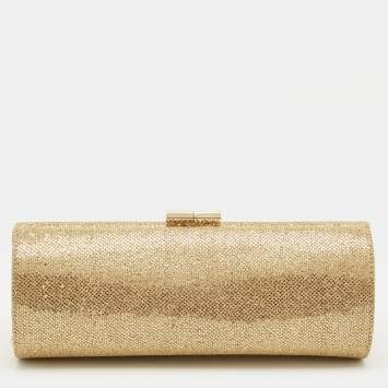 Pre Owned حقيبة كلتش جيمي تشو تويل قماش لوريكس غليتر ذهبي
