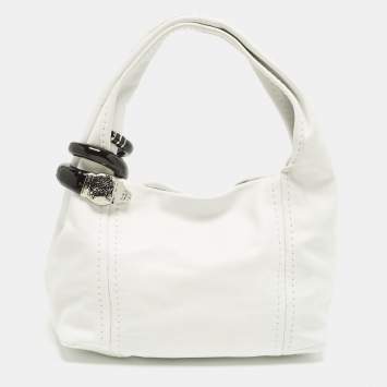 مملوكة مسبقًا Jimmy Choo Saba White Leather Hobo