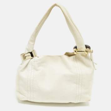 مملوكة مسبقًا Jimmy Choo Saba White Leather Hobo
