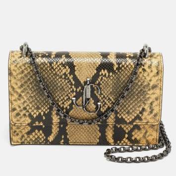 مملوكة مسبقًا Jimmy Choo Bohemian Mini Cream/Black Python Embossed Leather Chain Bag