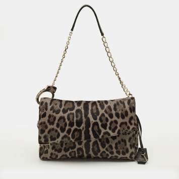 Pre Owned Jimmy Choo Handcuff Chain Grey/Brown Calf Hair Shoulder Bag