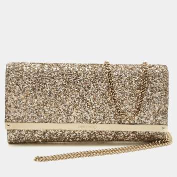 مملوكة مسبقًا Jimmy Choo Milla Metallic Coarse Glitter Chain Clutch