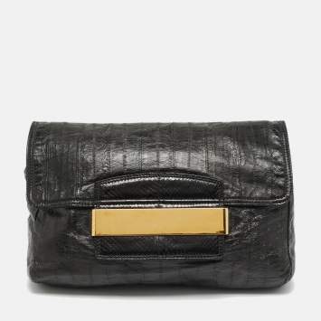 Pre Owned حقيبة كتف جيمي تشو كارولينا جلد ثعبان وتمساح أسود