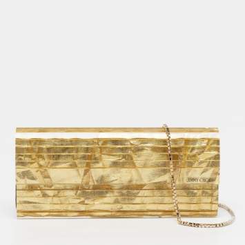 Pre Owned Jimmy Choo Sweetie Gold Fabric Acrylic Chain Clutch