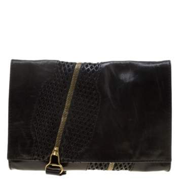 Pre Owned Jimmy Choo Black Perforated Leather Martha Clutch