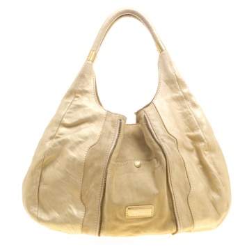 Pre Owned Jimmy Choo Beige/Gold Leather and Suede Mandah Expandle Bag