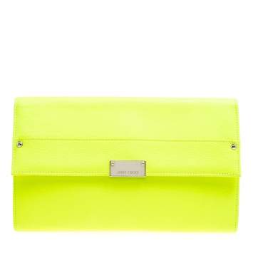 مملوكة مسبقًا Jimmy Choo Fluorescent Green Leather Reese Wallet Clutch