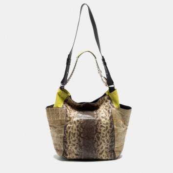 Pre Owned Jimmy Choo Beige/Green Karung and Watersnake Anna Shoulder Bag