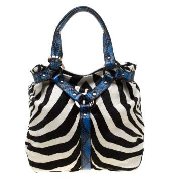 Pre Owned Jimmy Choo Multicolor Zebra Print Calfhair and Snakeskin Trim Odette Shopper Tote