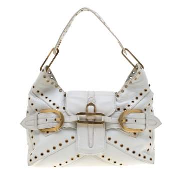 Pre Owned Jimmy Choo White Leather Tulita Hobo