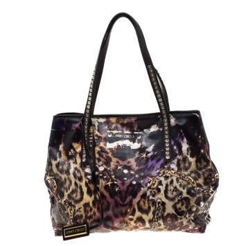 Pre Owned Jimmy Choo Multicolor Printed Glazed Canvas Scarlet Tote
