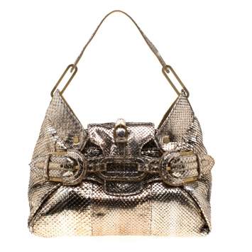 Pre Owned Jimmy Choo Metallic Gold Python Leather Tulita Hobo