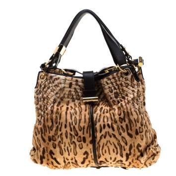 Pre Owned Jimmy Choo Brown Leopard Calfhair and Leather Tote 