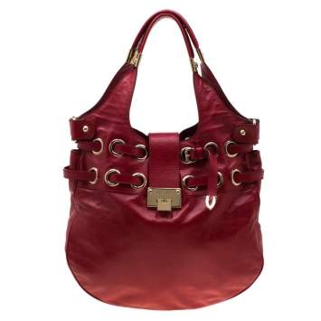 Pre Owned Jimmy Choo Red Leather Riki Tote