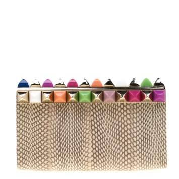 Pre Owned Jimmy Choo Beige Studded Python Cayla Clutch