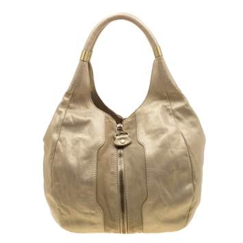 Pre Owned Jimmy Choo Metallic Gold Leather and Suede Mandah Expandle Hobo