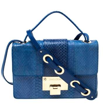 Pre Owned Jimmy Choo Blue Snakeskin Rebel Crossbody Bag 