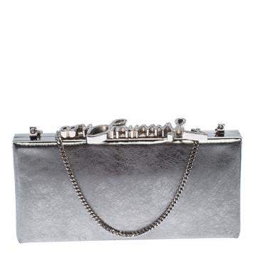 Pre Owned Jimmy Choo Metallic Silver Leather Vintage Celeste Clutch 