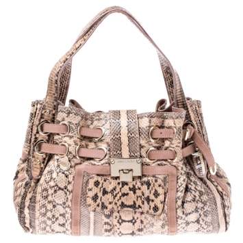 Pre Owned Jimmy Choo Pink/Beige Python and Suede Riki Tote