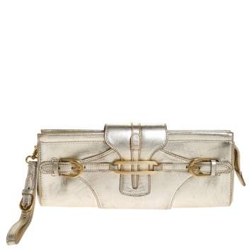 Pre Owned Jimmy Choo Metallic Gold Leather Tulita Wristlet