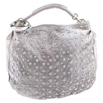 Pre Owned Jimmy Choo Silver Leather Star Studded Sky Bangle Hobo