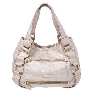 Pre Owned Jimmy Choco Gold Metallic Leather Mahala Satchel