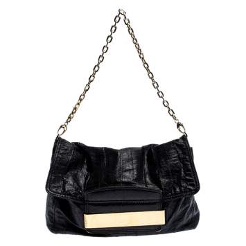 Pre Owned Jimmy Choo Black Leather Flap Shoulder Bag