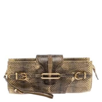 Pre Owned Jimmy Choo Cream/Black Python Tulita Clutch