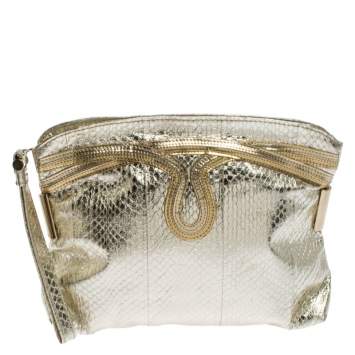 Pre Owned Jimmy Choo Metallic Gold Leather Wristlet
