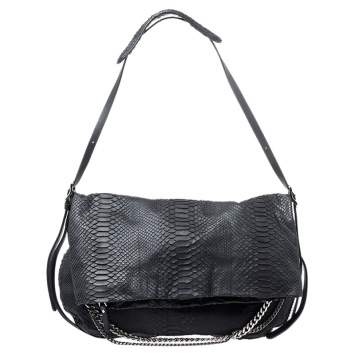 Pre Owned Jimmy Choo Black Python Boho Biker Chain Shoulder Bag