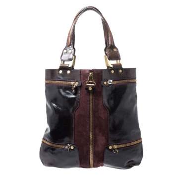 Pre Owned Jimmy Choo Burgundy Patent Leather and Suede Mona Tote