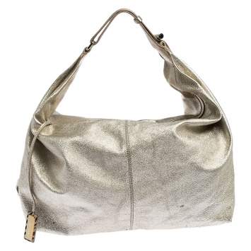 Pre Owned Jimmy Choo Metallic Gold Leather Large Hobo