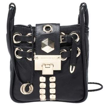 Pre Owned Jimmy Choo Black Leather Studded Crossbody Bag