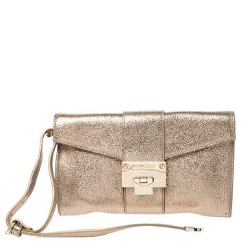 Pre Owned Jimmy Choo Gold Leather Rebel Clutch