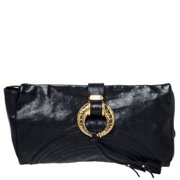 Pre Owned Jimmy Choo Black Leather Tassel Clutch
