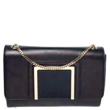 Pre Owned Jimmy Choo Black Leather and Snakeskin Trim Alba Shoulder Bag