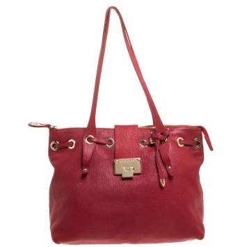 Pre Owned Jimmy Choo Red Leather Rhea Tote