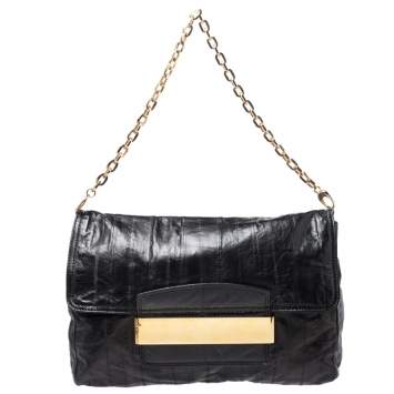 Pre Owned Jimmy Choo Black Leather Flap Shoulder Bag