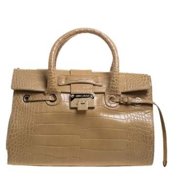 Pre Owned Jimmy Choo Beige Croc Embossed Leather Medium Rosalie Satchel