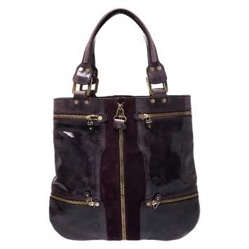 Pre Owned Jimmy Choo Purple Patent Leather and Suede Mona Tote