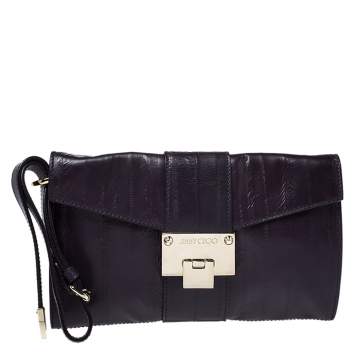 Pre Owned Jimmy Choo Purple Eel Rebel Clutch