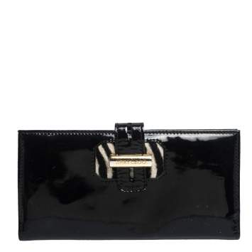 مملوكة مسبقًا Jimmy Choo Black Patent Leather Continental Wallet