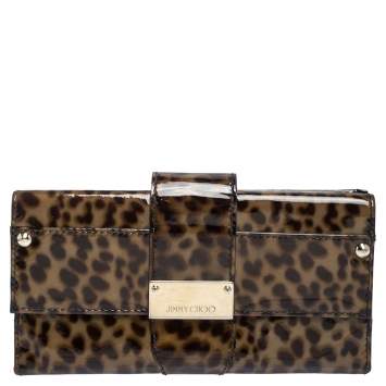 مملوكة مسبقًا Jimmy Choo Brown Leopard Print Patent Leather Continental Wallet
