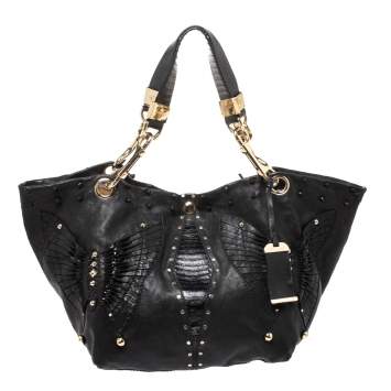 Pre Owned Jimmy Choo Black Leather Studded Lohla Hobo