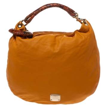 Pre Owned Jimmy Choo Orange Leather and Python Trim Handle Sky Hobo