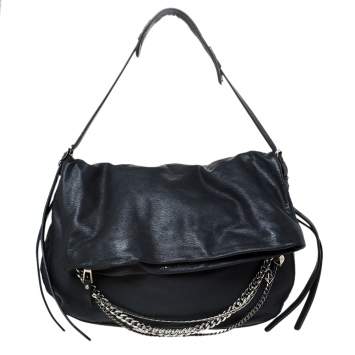 Pre Owned Jimmy Choo Black Leather Large Biker Chain Sholder Bag