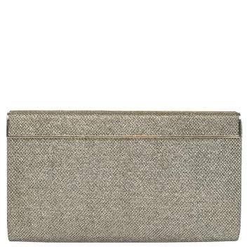 Pre Owned Jimmy Choo Metallic Gold Glitter Fabric Frame Clutch 